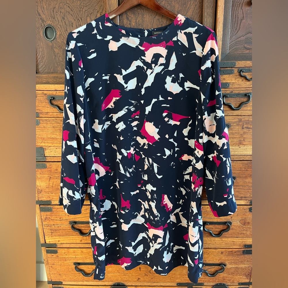 Banana Republic Navy/Pink Shift Dress Size: L